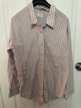 Aritzia Light Purple Striped Cotton Button-Up Shirt